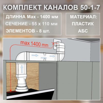 (Код: 50-1-7) GrandGermes комплект каналов для подключения кухонной вытяжки 55х110 мм